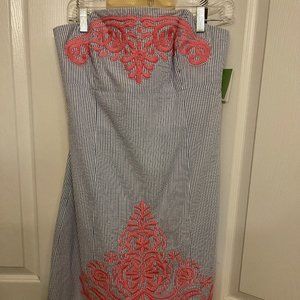 Lilly Pulitzer Bowen Seersucker Stripe Strapless Dress Size 8 NWT